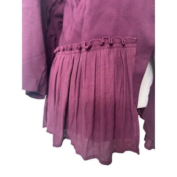 Torrid Plum Burgundy Open Front Jacket Cardigan With Ruffle Detail Button Cuffs - Picture 4 of 11